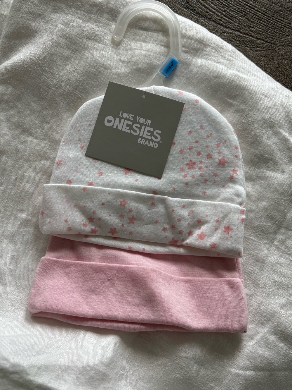 NEW Gerber Onesies Brand 2 Pack Baby Girl Hats 0-6M Pink & White Stars Cotton